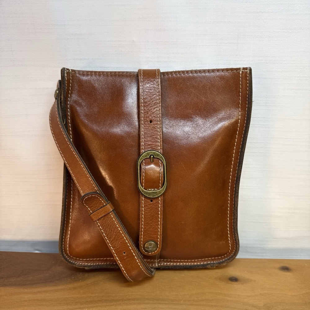 Patricia Nash Venezia Crossbody Bag Cognac Brown Messenger Purse Genuine Leather - Picture 1 of 10